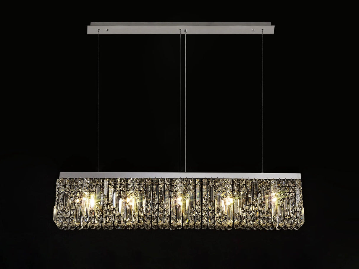 Devine 102x9cm Linear Pendant Chandelier, 5 x E14, Polished Chrome/Crystal