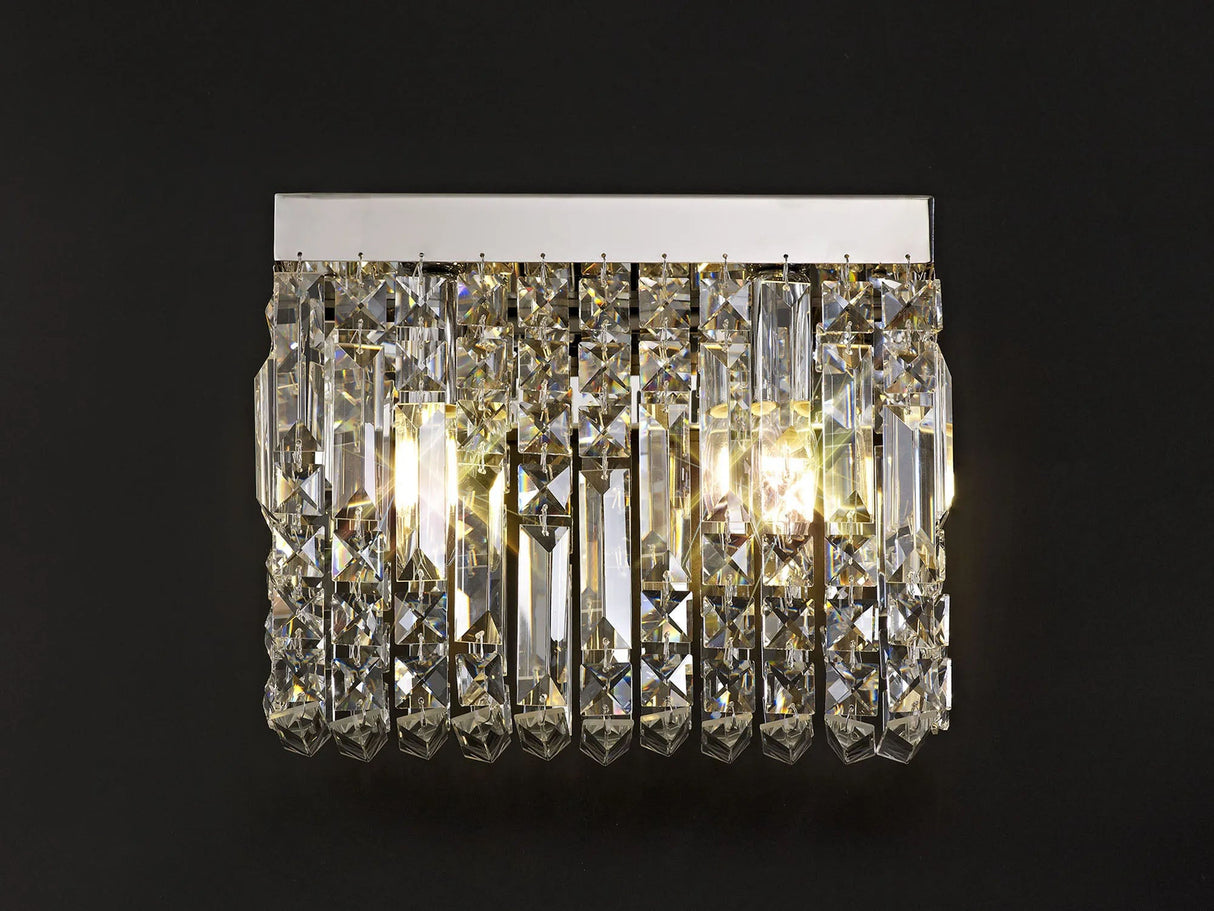 Devine 29x13cm Rectangular Small Wall Lamp, 2 x E14, Polished Chrome/Crystal