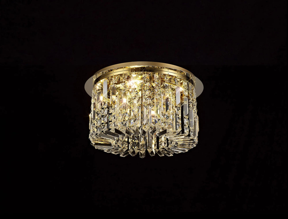 Devine 45cm Round Flush Chandelier, 5 x E14, Gold/Crystal