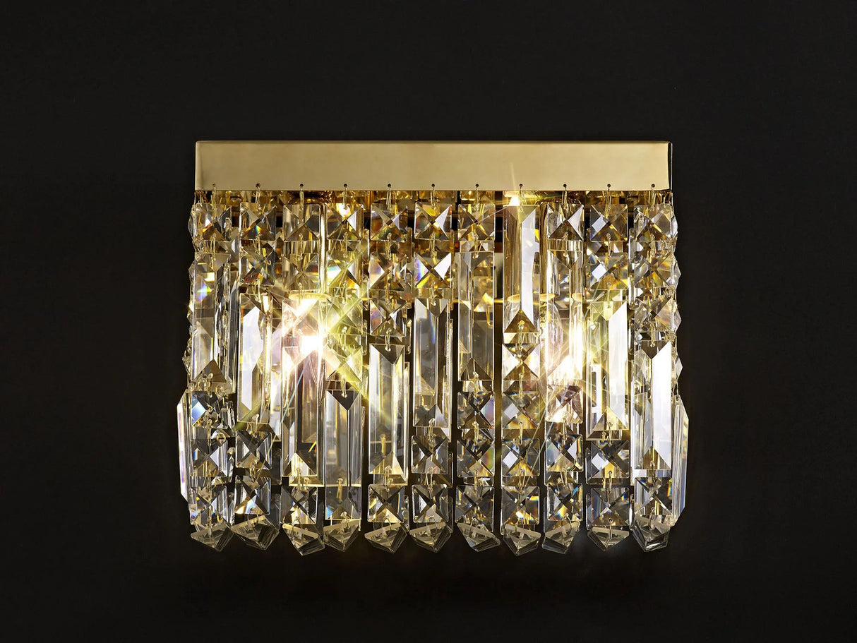 Devine 29x13cm Rectangular Small Wall Lamp, 2 x E14, Gold/Crystal