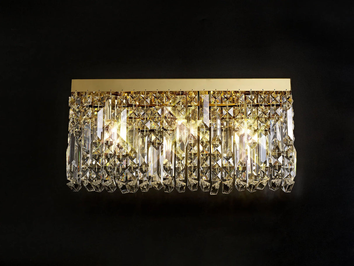 Devine 50x24cm Rectangular Large Wall Lamp, 3 x E14, Gold/Crystal