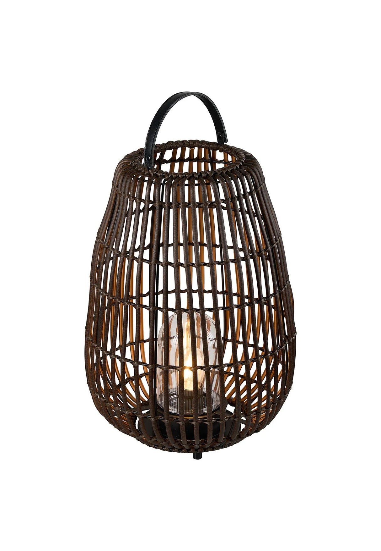 Eastham 30cm Rattan Plastic Portable Lamp, 24V DC, 1 x E27, c/w 1m 0.75mm² Cable, Male Connection, IP44, Brown, 2yrs Warranty