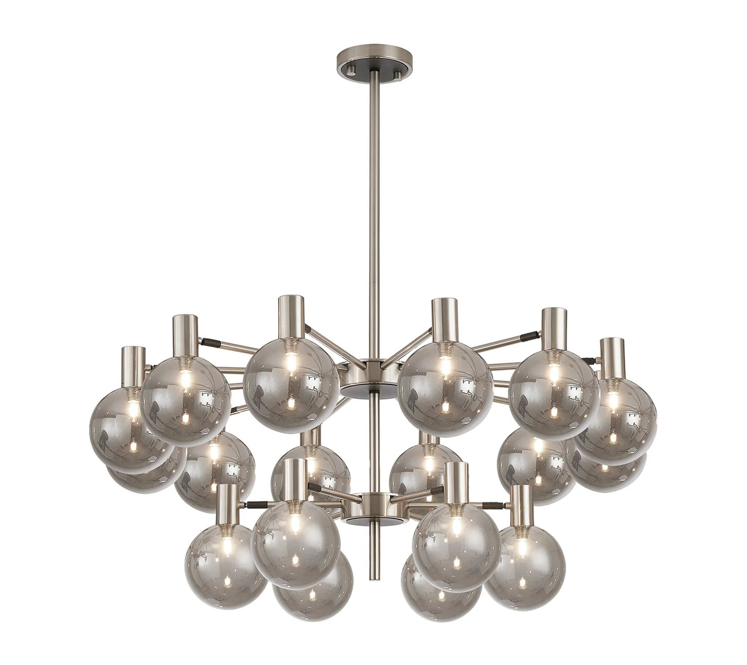 Ekwah Fixed Pendant/Semi Flush Adjustable Arms, 18 Light G9, Satin Nickel/Black/Smoke Glass Shade