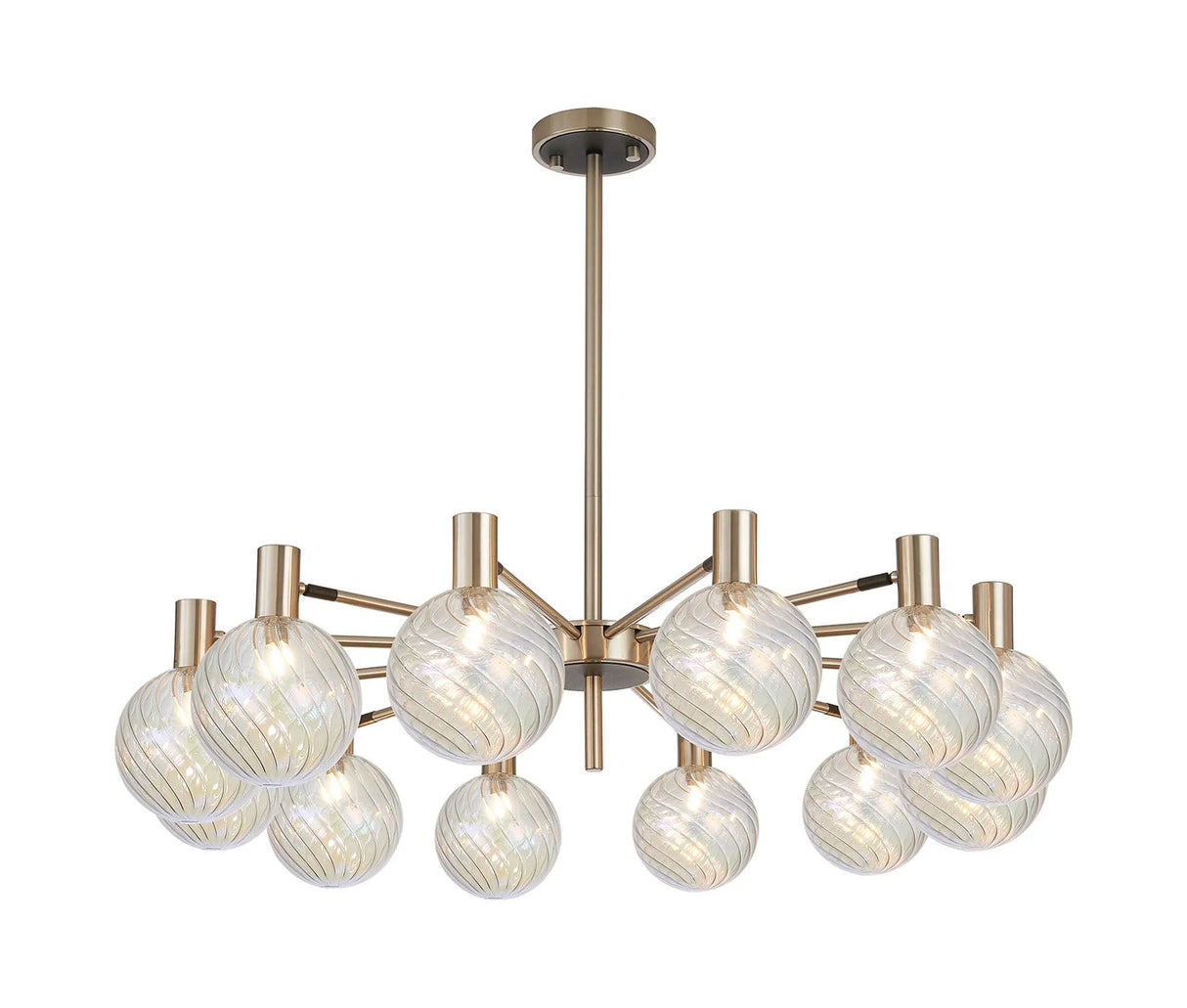 Ekwah Fixed Pendant/Semi Flush Adjustable Arms, 12 Light G9, Satin Nickel/Black/7 Colour Iridescent Glass Shade
