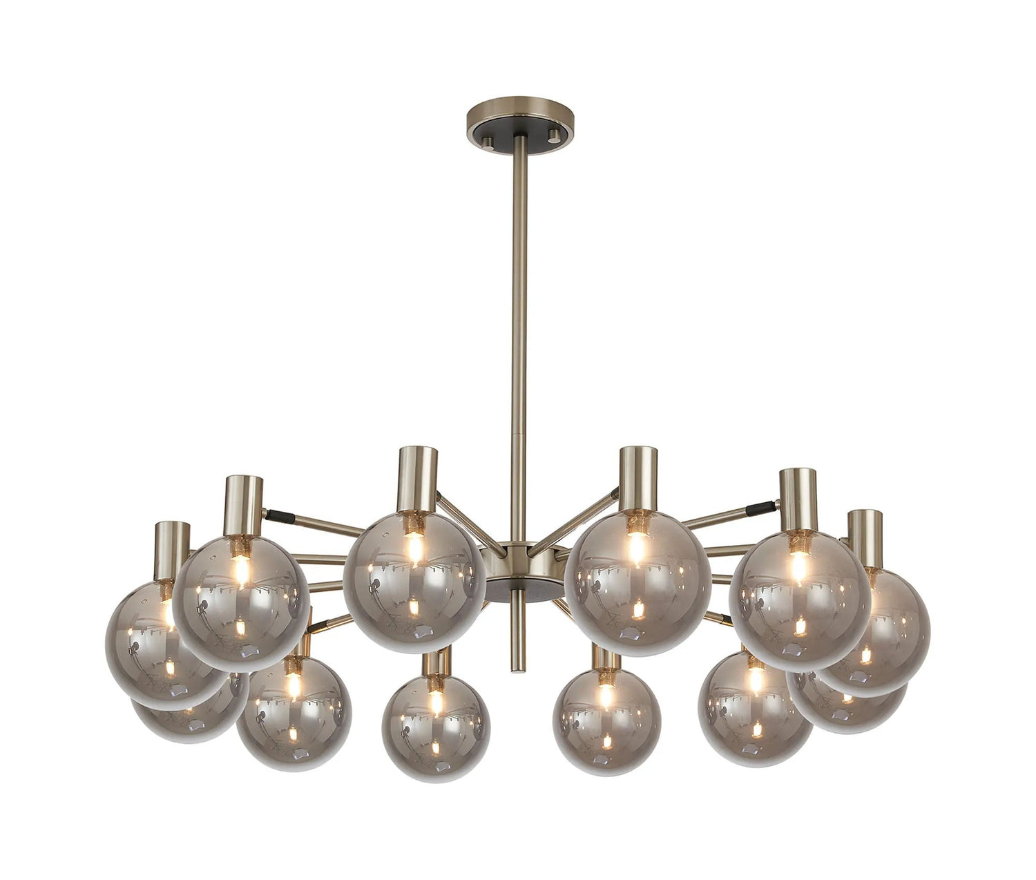 Ekwah Fixed Pendant/Semi Flush Adjustable Arms, 12 Light G9, Satin Nickel/Black/Smoke Glass Shade