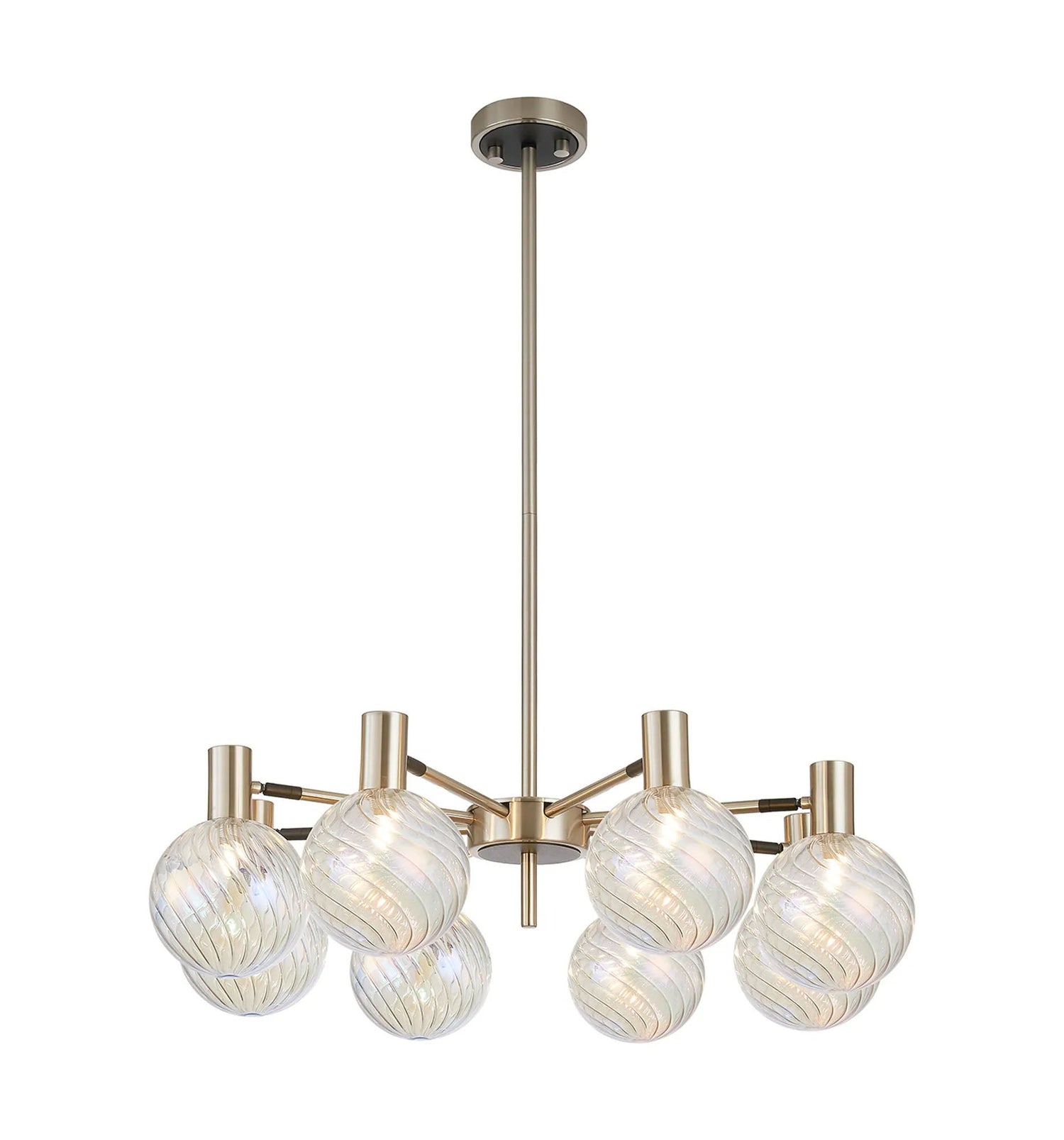 Ekwah Fixed Pendant/Semi Flush Adjustable Arms, 8 Light G9, Satin Nickel/Black/7 Colour Iridescent Glass Shade