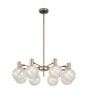 Ekwah Fixed Pendant/Semi Flush Adjustable Arms, 8 Light G9, Satin Nickel/Black/7 Colour Iridescent Glass Shade
