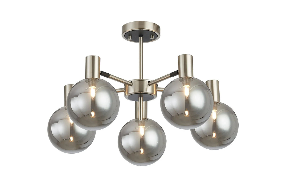 Ekwah Semi Ceiling Adjustable Arms, 5 Light G9, Satin Nickel/Black/Smoke Glass Shade