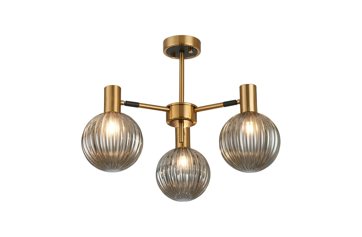 Ekwah Semi Ceiling Adjustable Arms, 3 Light G9, Brass/Black/Smoke Glass Shade