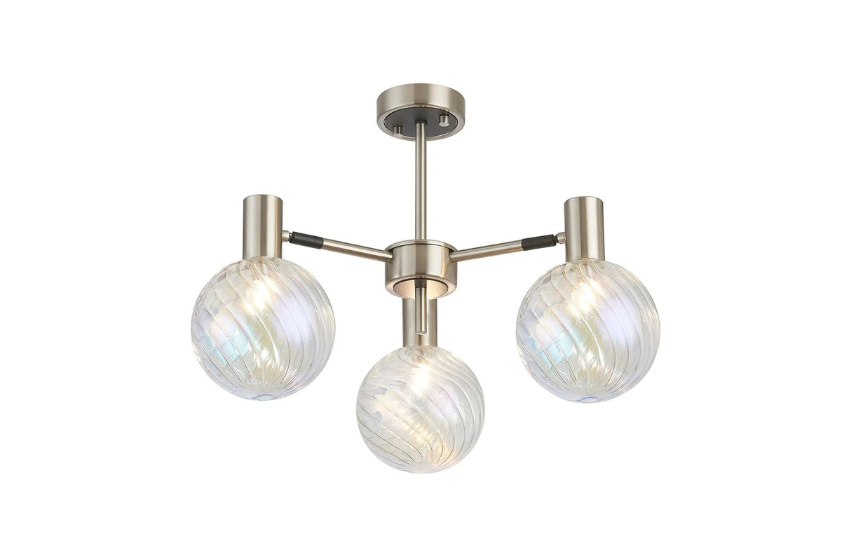 Ekwah Semi Ceiling Adjustable Arms, 3 Light G9, Satin Nickel/Black/7 Colour Iridescent Glass Shade