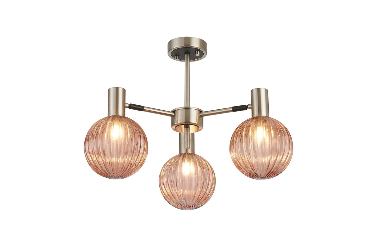 Ekwah Semi Ceiling Adjustable Arms, 3 Light G9, Satin Nickel/Black/Blush Pink Glass Shade
