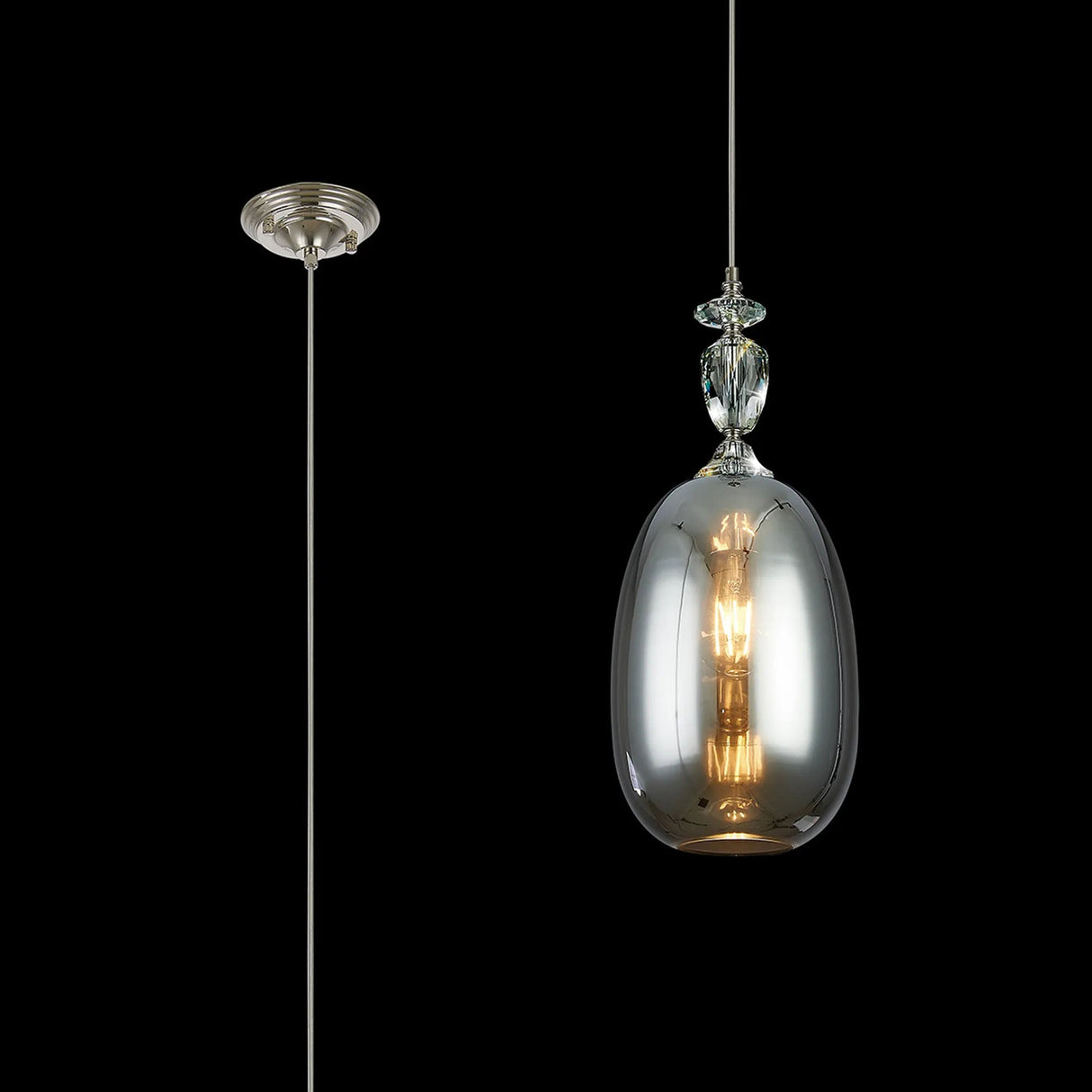 Embieton Crystal Pendant, 1 Light E27, Polished Nickel/Clear Crystal/Chrome Plated Glass Shade
