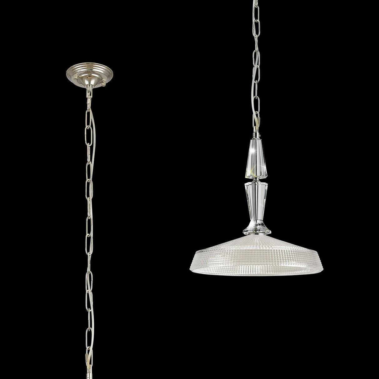 Embieton Crystal Pendant, 1 Light E27, Polished Nickel/Clear Crystal/Clear 31cm Glass Shade