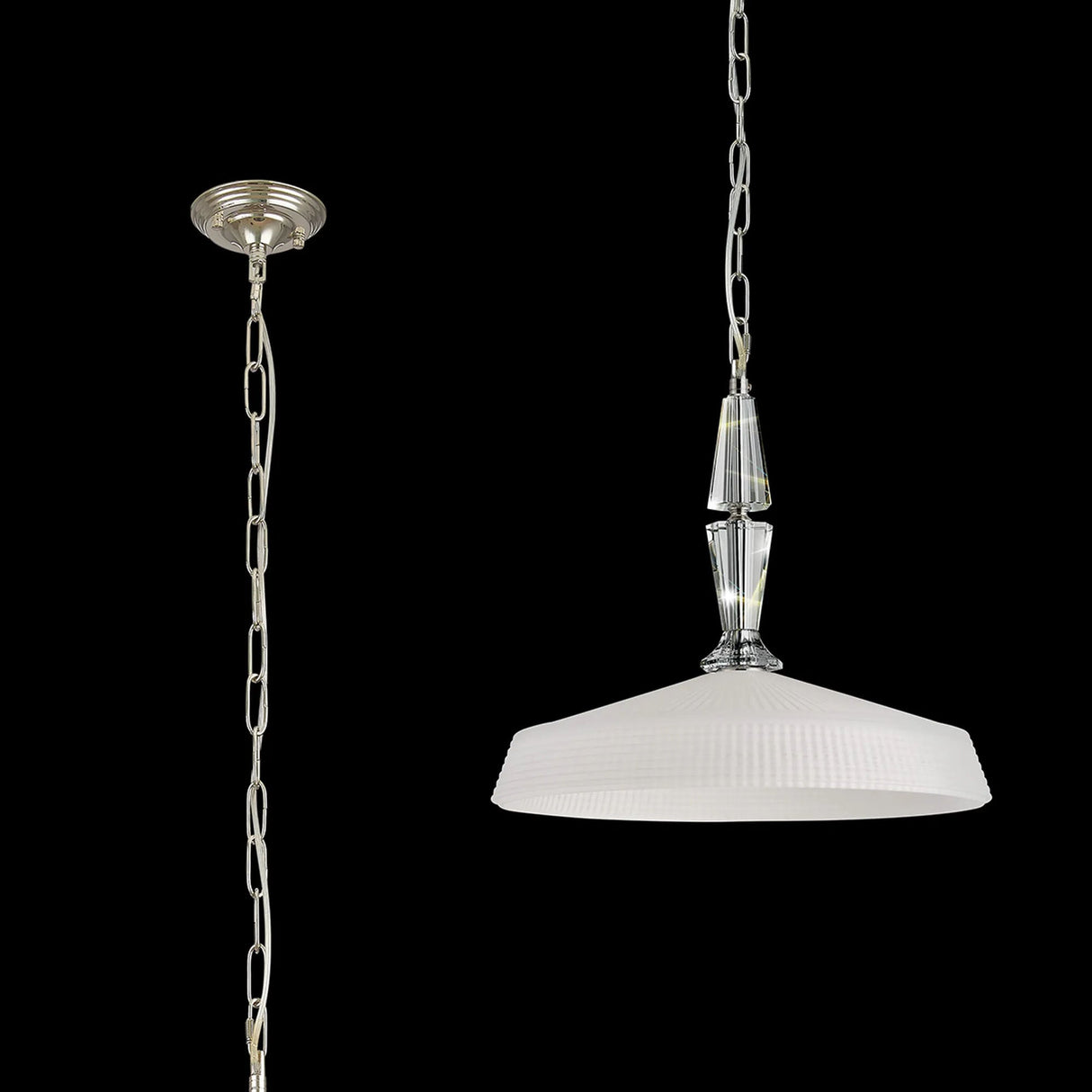 Embieton Crystal Pendant, 1 Light E27, Polished Nickel/Clear Crystal/Frosted 40cm Glass Shade
