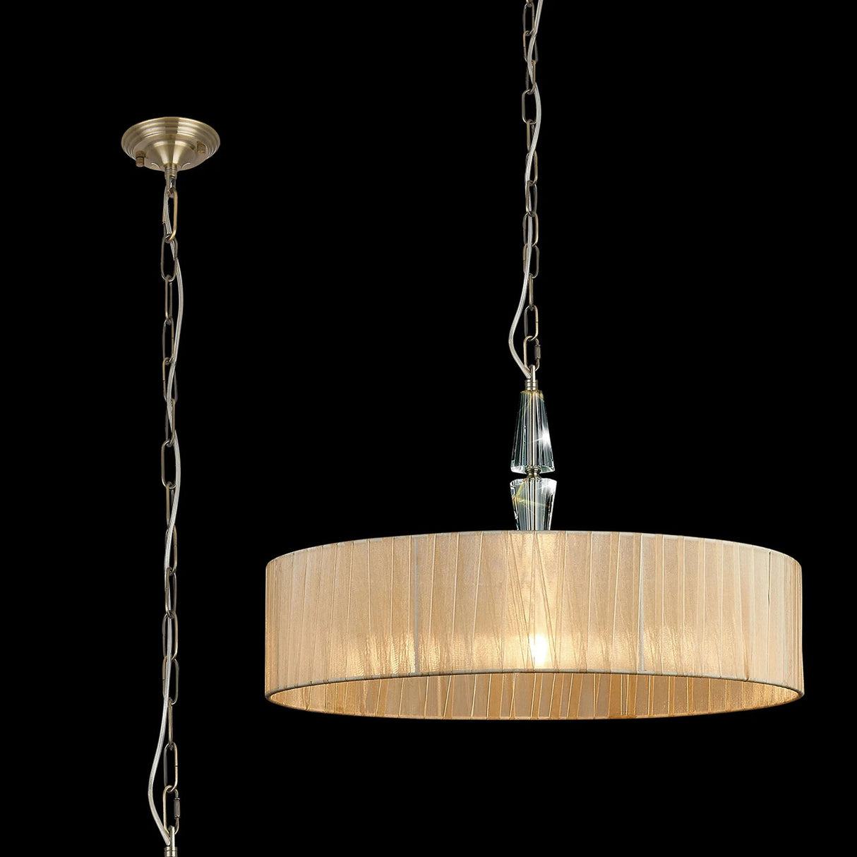Embieton Crystal Pendant, 3 Light E27, Antique Brass/Clear Crystal/Soft Bronze 60x15cm Round Shade