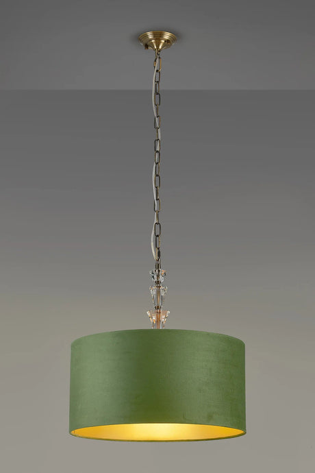 Embieton 2m Crystal Pendant, 1 Light E27, Antique Brass/Clear Crystal/Moss Green/Gold 50x25cm Velvet Shade