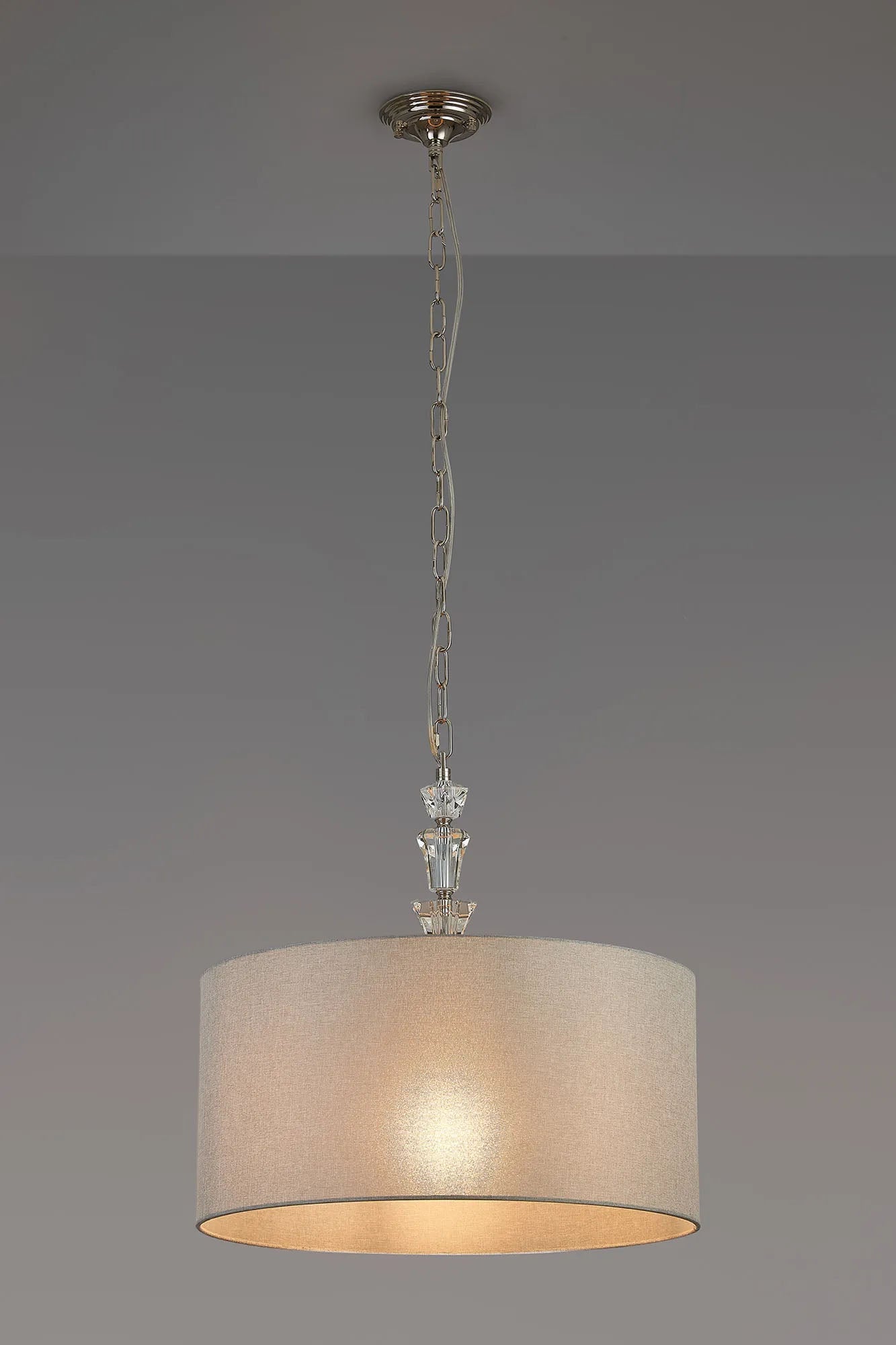 Embieton 2m Crystal Pendant, 1 Light E27, Antique Brass/Clear Crystal/Cement 50x25cm Linen Shade