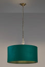 Embieton 2m Crystal Pendant, 1 Light E27, Antique Brass/Clear Crystal/Teal 60x30cm Velvet Shade