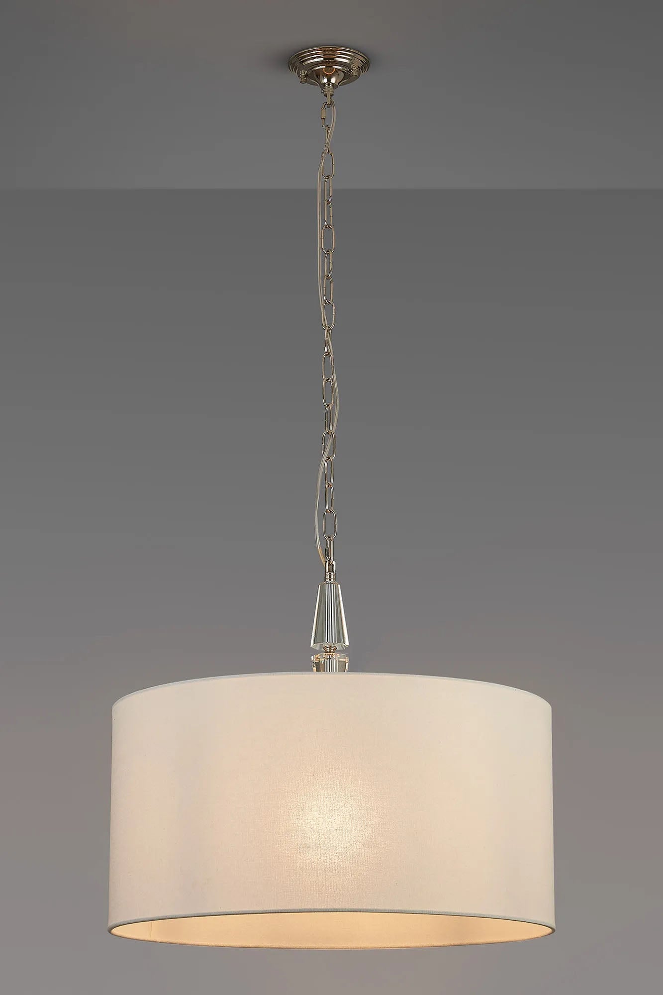 Embieton 2m Crystal Pendant, 1 Light E27, Antique Brass/Clear Crystal/Oyster 60x30cm Linen Shade