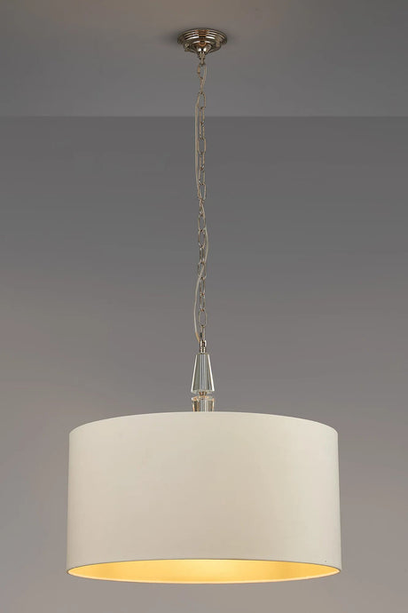 Embieton 2m Crystal Pendant, 1 Light E27, Antique Brass/Clear Crystal/Ivory/Champagne 60x30cm Velvet Shade