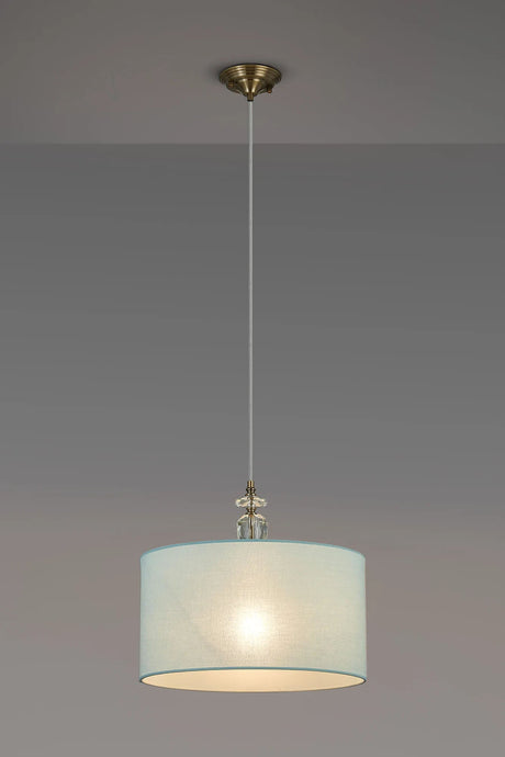 Embieton 1.9m Crystal Pendant, 1 Light E27, Antique Brass/Clear Crystal/Duck Egg 40x22cm Linen Shade