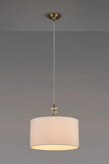 Embieton 1.9m Crystal Pendant, 1 Light E27, Antique Brass/Clear Crystal/Ivory 40x22cm Faux Silk Shade