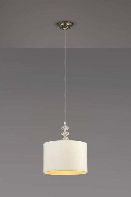 Embieton 1.9m Crystal Pendant, 1 Light E27, Antique Brass/Clear Crystal/Ivory/Champagne 30x20cm Velvet Shade
