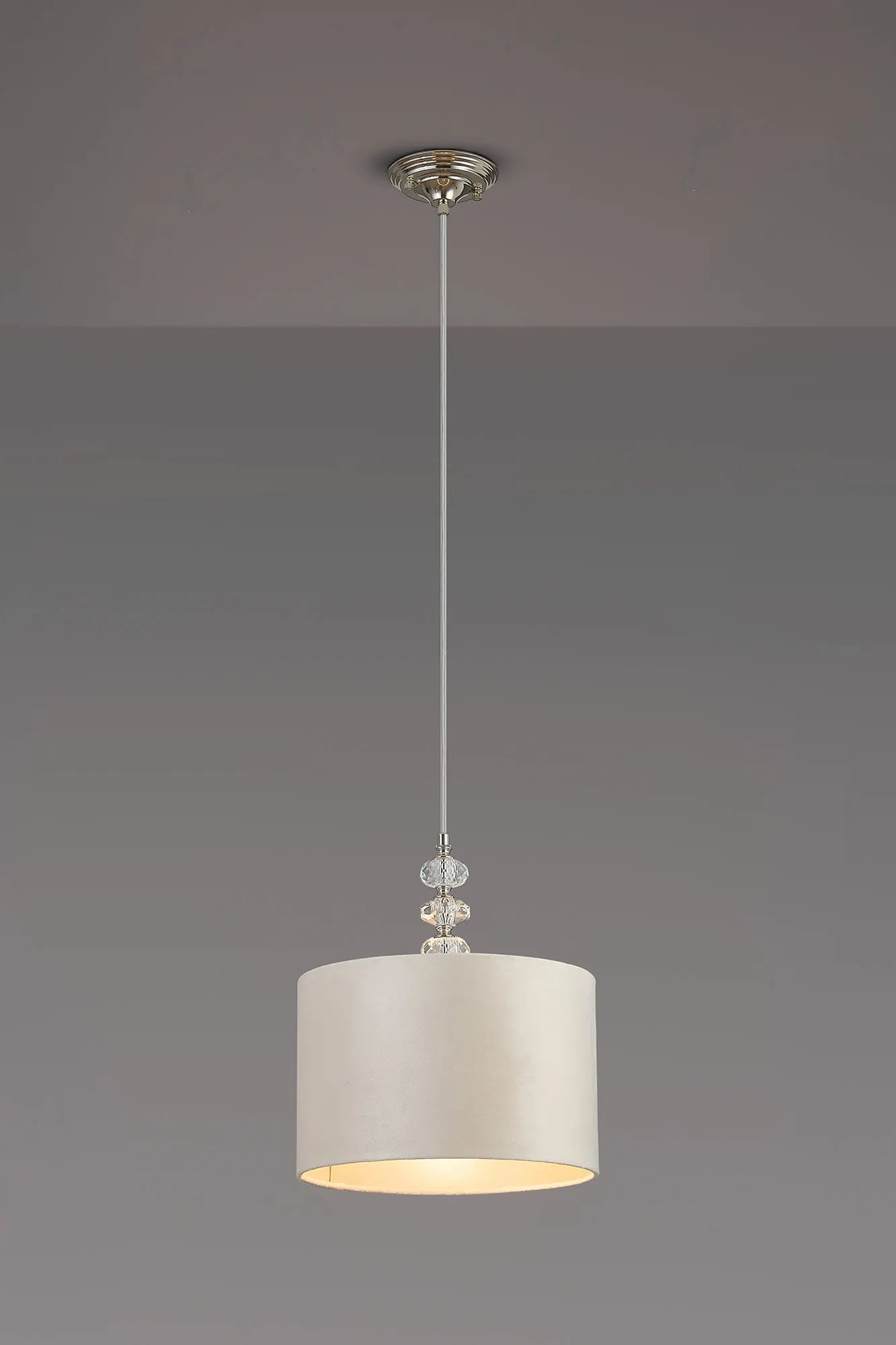 Embieton 1.9m Crystal Pendant, 1 Light E27, Antique Brass/Clear Crystal/Mink/Prosecco 30x20cm Velvet Shade
