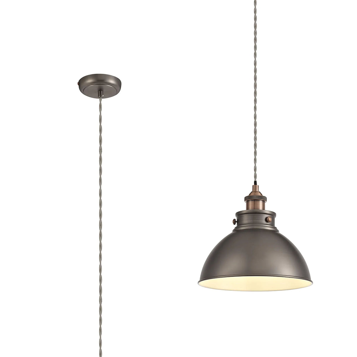 Entwistle Medium Pendant, 1 x E27, Antique Silver/Copper/White