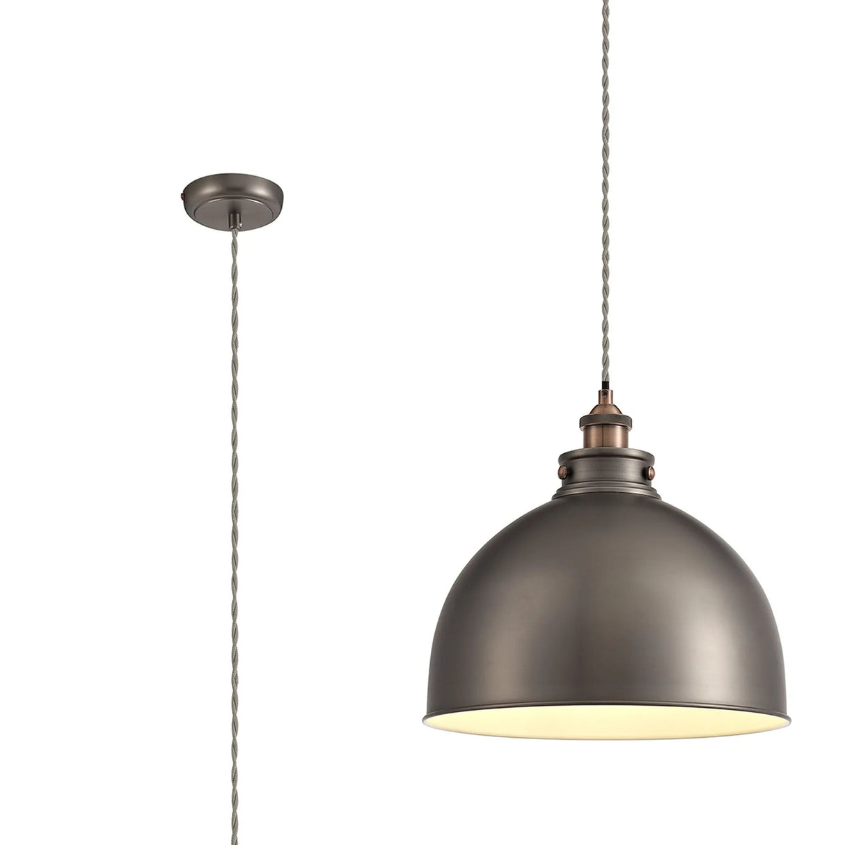 Entwistle Large Pendant, 1 x E27, Antique Silver/Copper/White