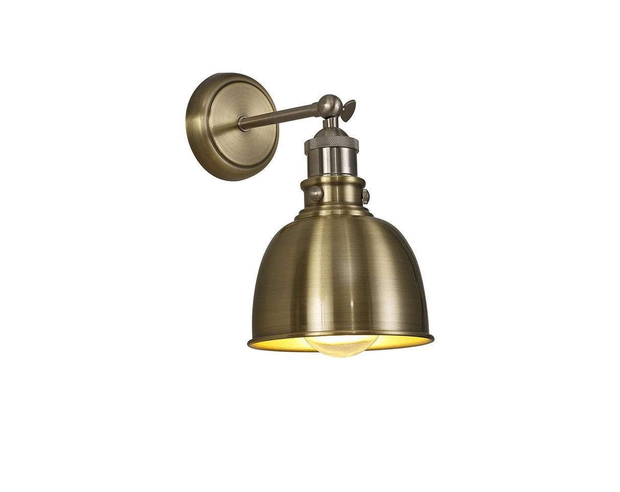 Entwistle Adjustable Wall Lamp, 1 x E27, Satin Nickel/Antique Brass/Gold