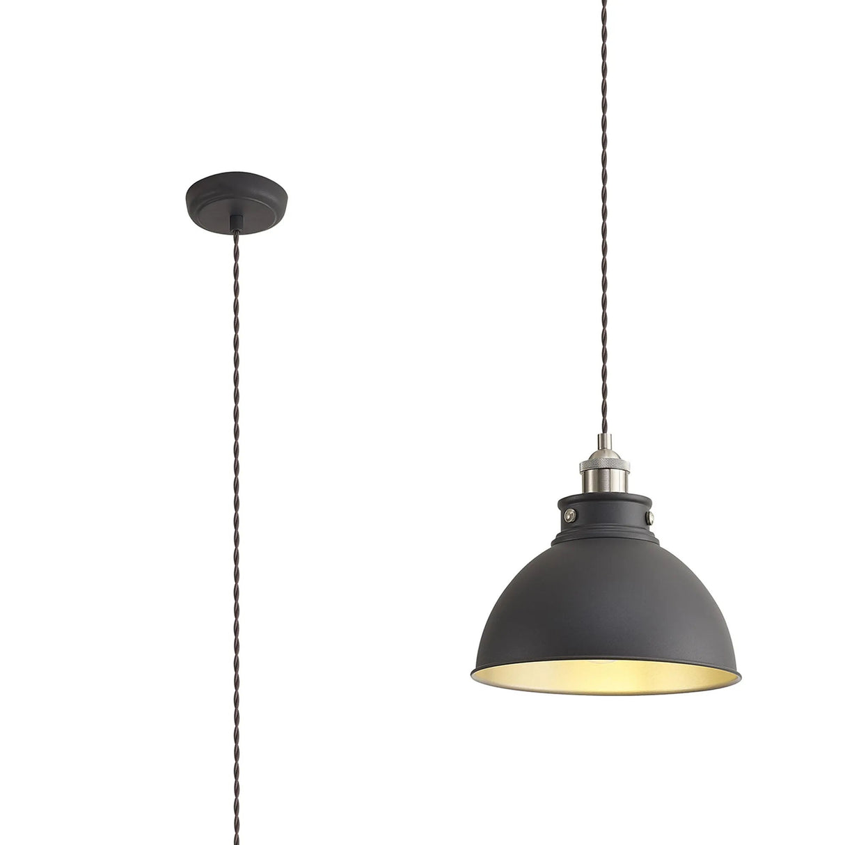 Entwistle Medium Pendant, 1 x E27, Graphite/Satin Nickel/Silver