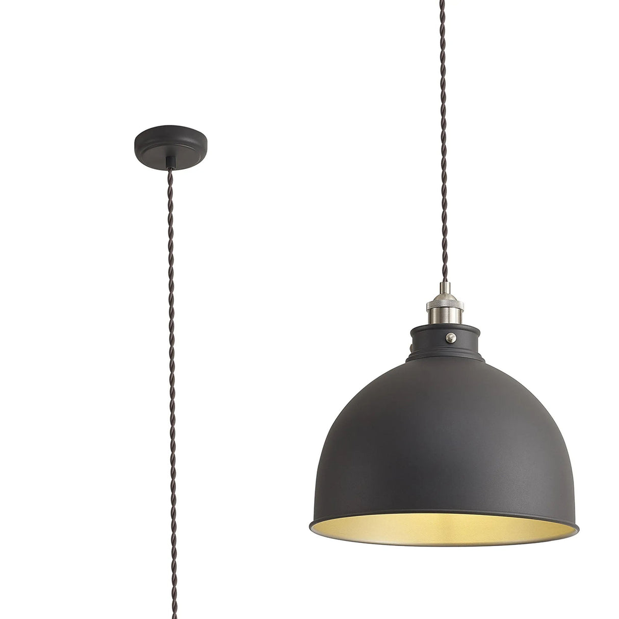 Entwistle Large Pendant, 1 x E27, Graphite/Satin Nickel/Silver