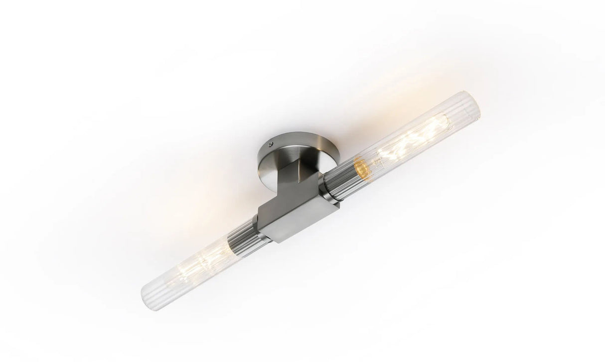 Ferdinand 2 Light Wall/Ceiling, E27, IP44, Satin Nickel