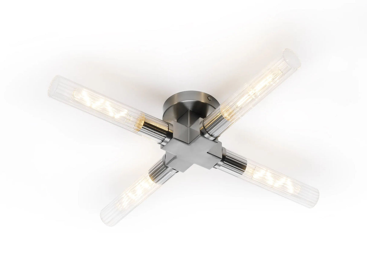 Ferdinand 4 Light Ceiling, E27, IP44, Satin Nickel