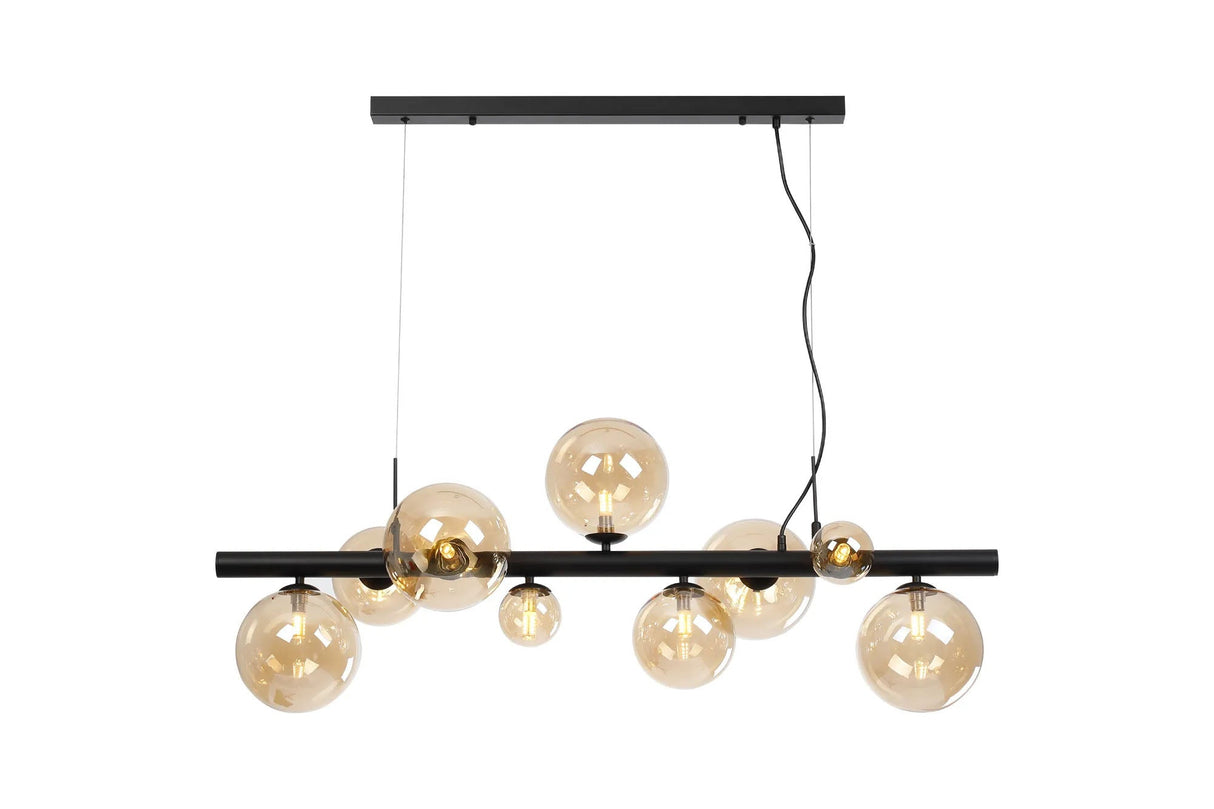 Ferguson Linear Pendant, 9 x G9, Satin Black, Amber Plated Glass