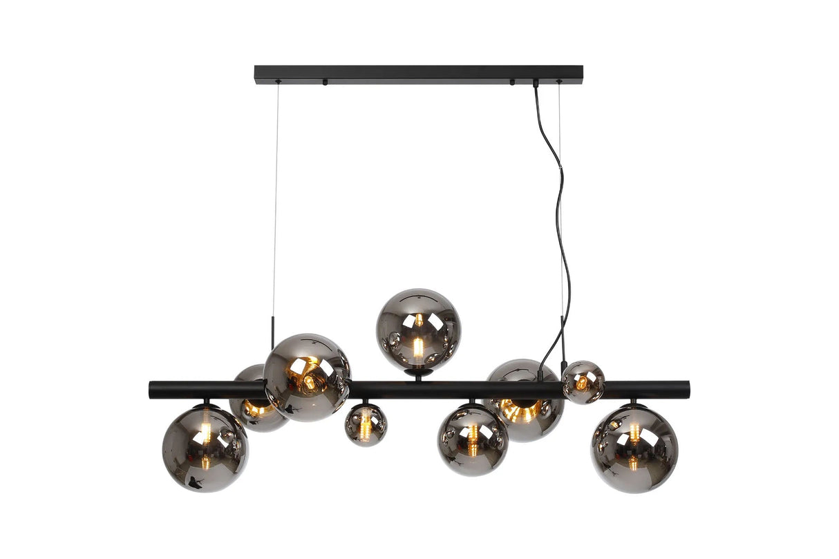 Ferguson Linear Pendant, 9 x G9, Satin Black, Chrome Plated Glass