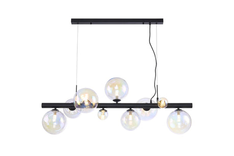 Ferguson Linear Pendant, 9 x G9, Satin Black, Iridescent Plated Glass
