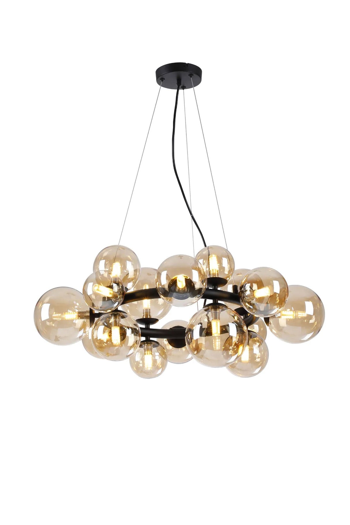 Ferguson Circular Pendant, 16 x G9, Satin Black, Amber Plated Glass