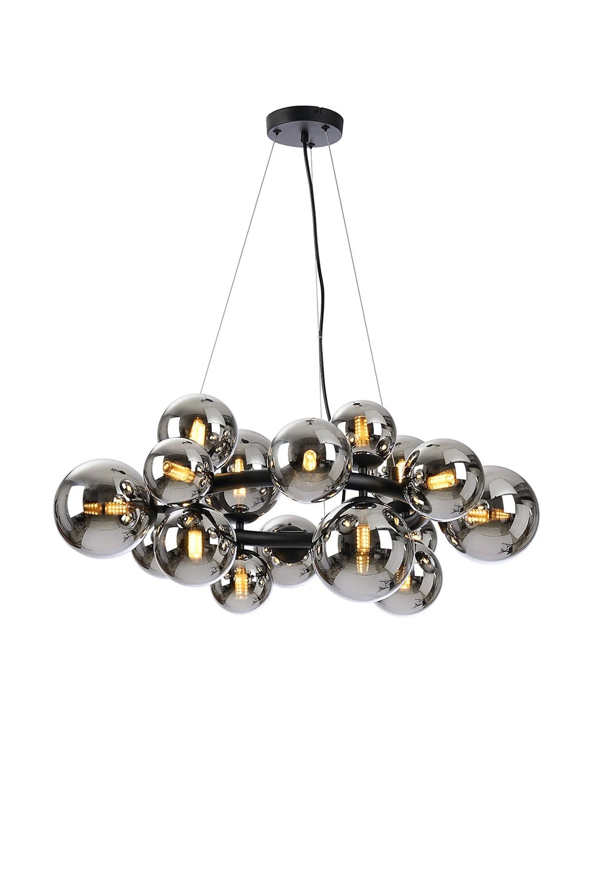 Ferguson Circular Pendant, 16 x G9, Satin Black, Chrome Plated Glass