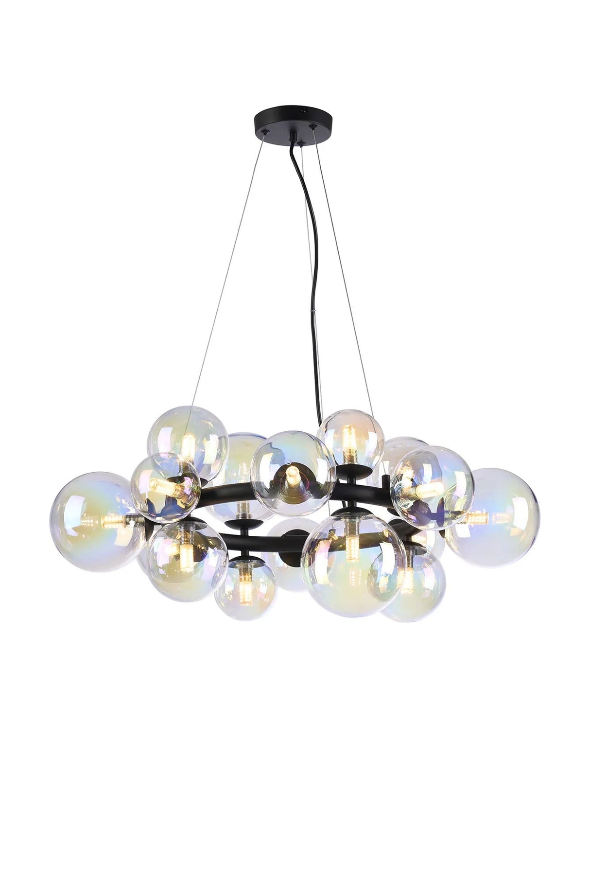 Ferguson Circular Pendant, 16 x G9, Satin Black, Iridescent Plated Glass