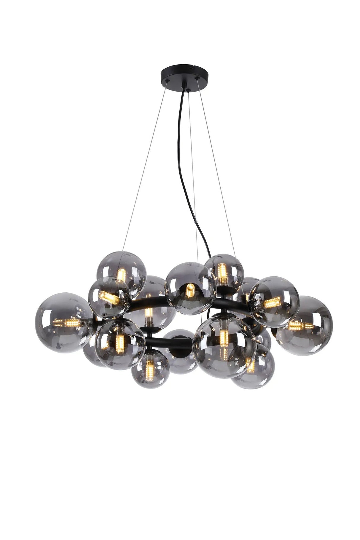 Ferguson Circular Pendant, 16 x G9, Satin Black, Smoke Plated Glass