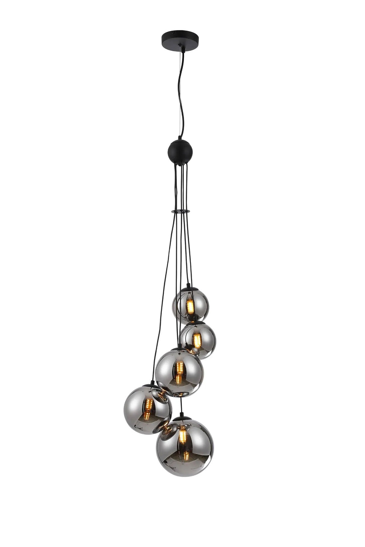 Ferguson Pendant, 5 x G9, Satin Black, Chrome Plated Glass