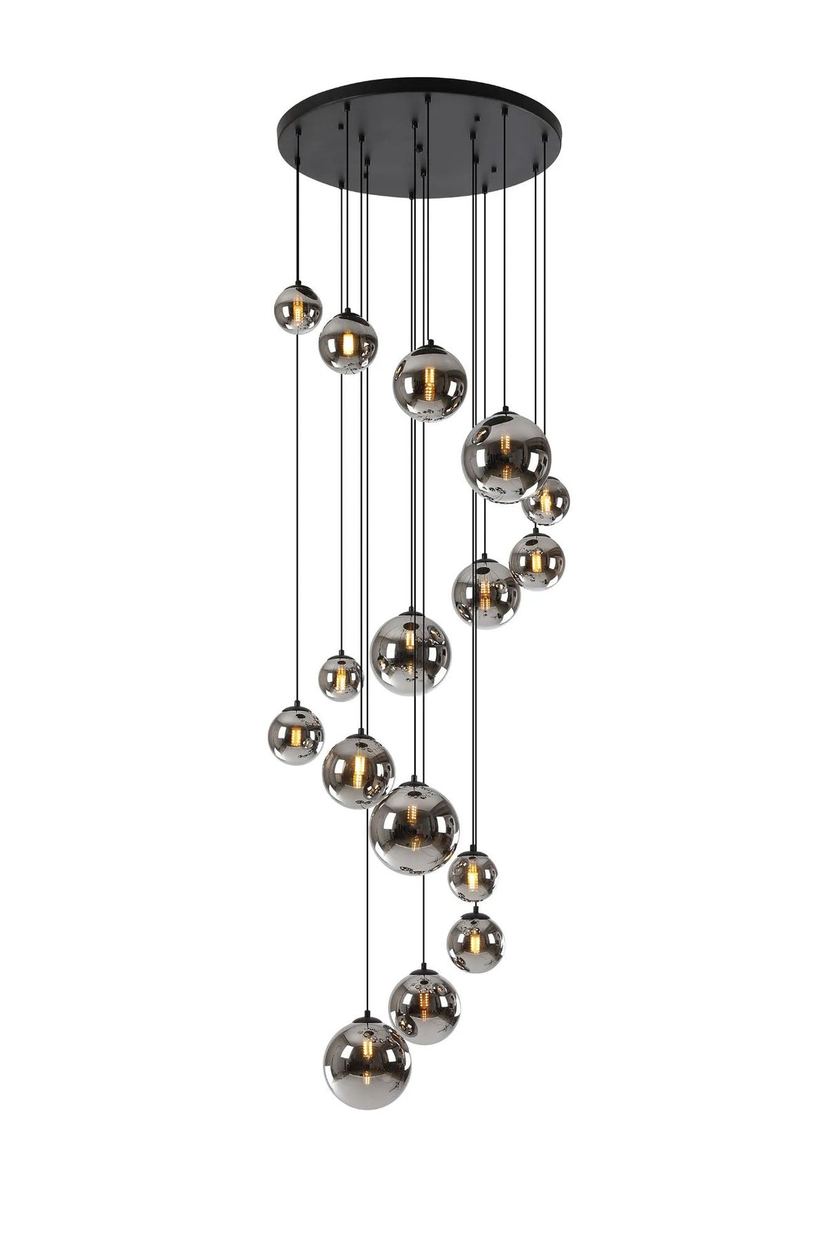 Ferguson Pendant, 16 x G9, Satin Black, Chrome Plated Glass