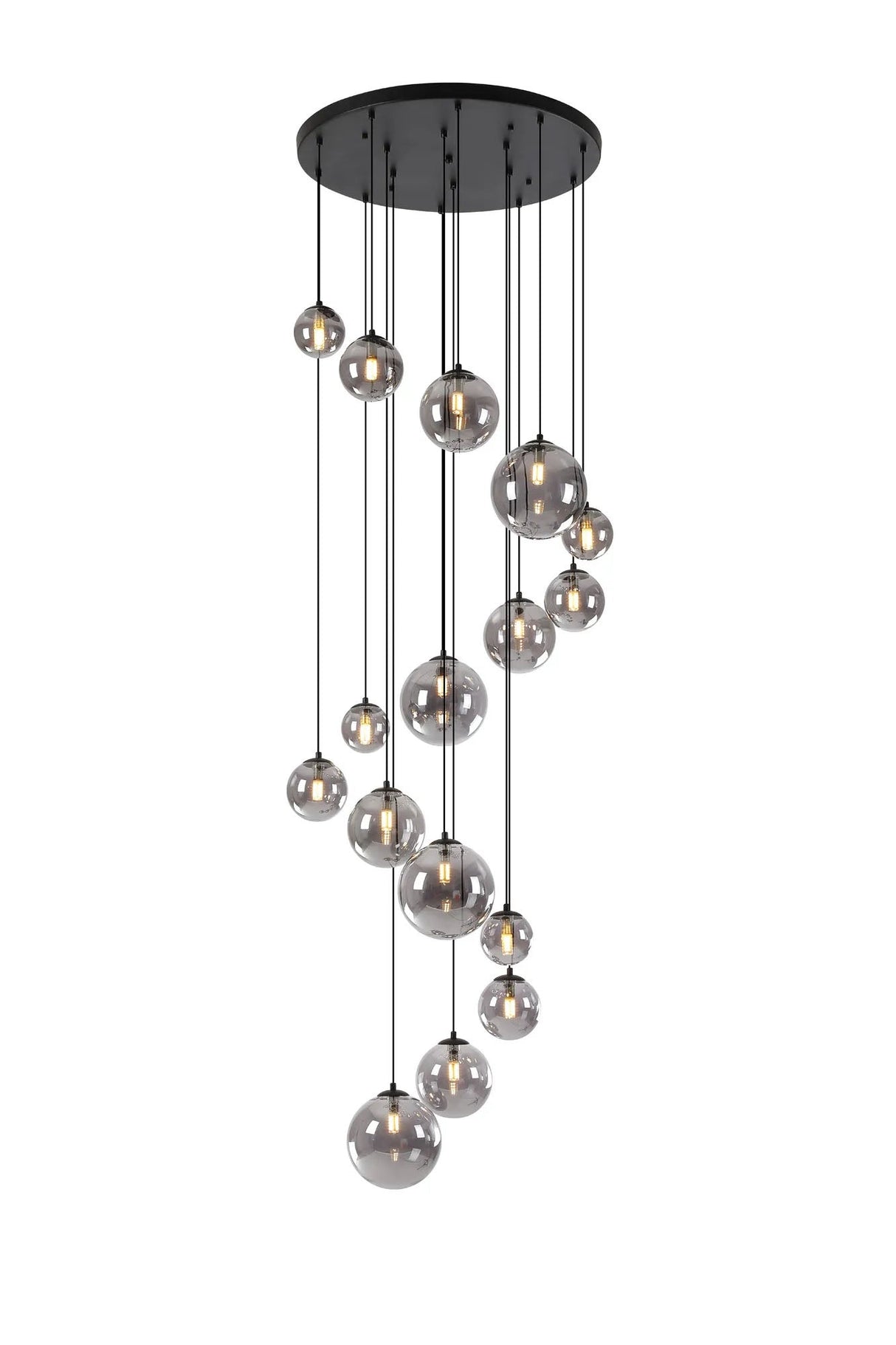 Ferguson Pendant, 16 x G9, Satin Black, Smoke Plated Glass