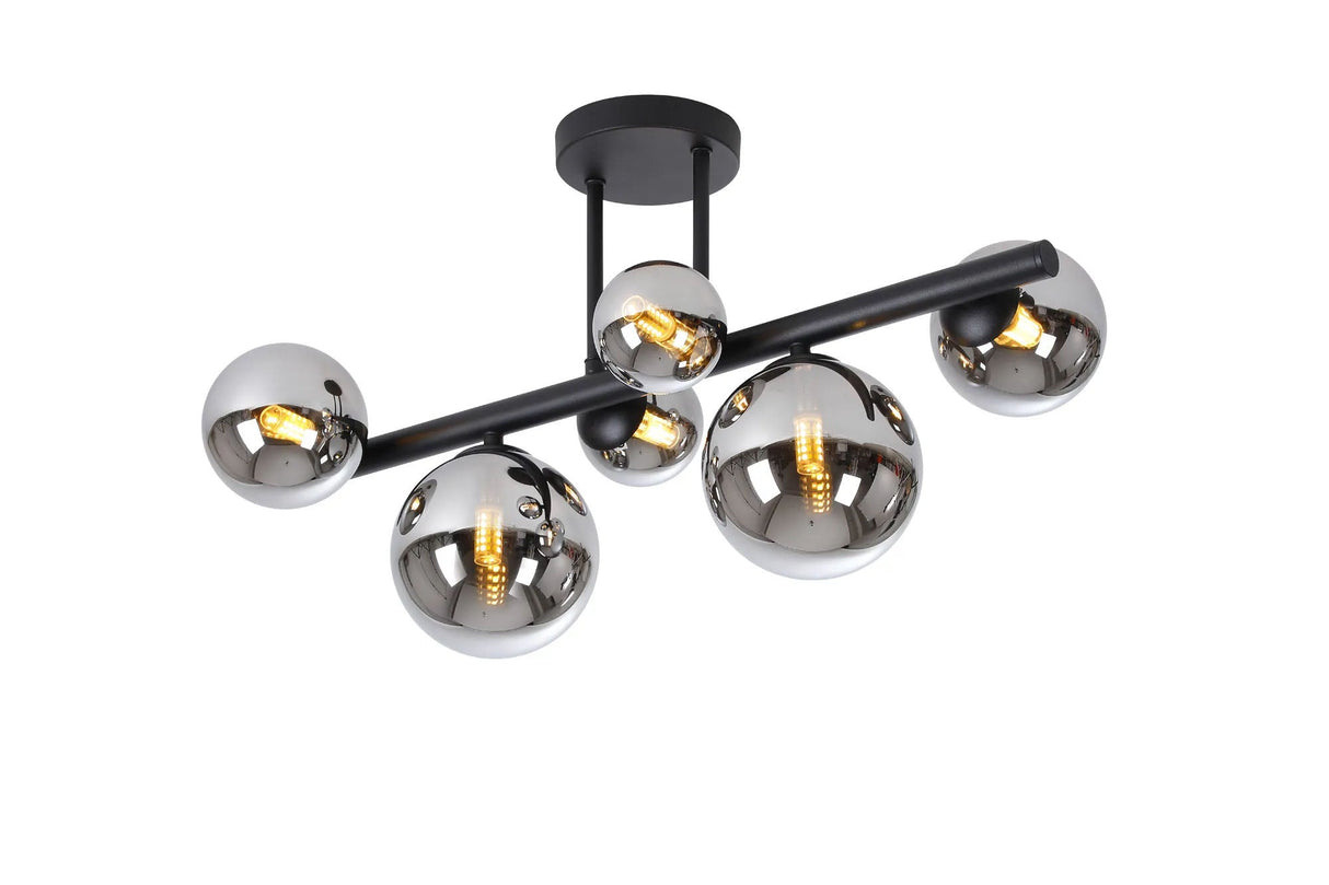 Ferguson Semi Flush Ceiling Light, 6 x G9, Satin Black, Chrome Plated Glass