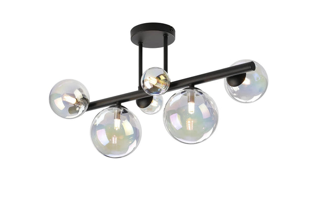 Ferguson Semi Flush Ceiling Light, 6 x G9, Satin Black, Iridescent Plated Glass