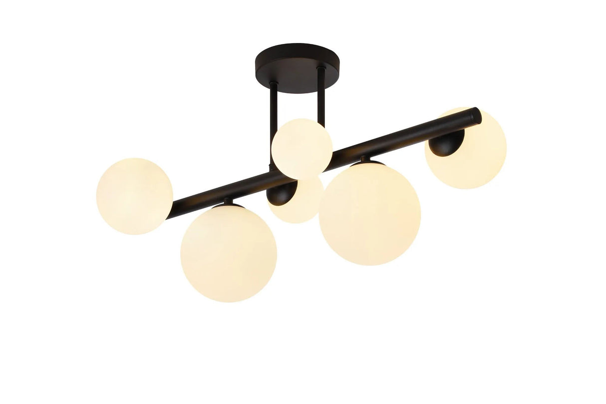 Ferguson Semi Flush Ceiling Light, 6 x G9, Satin Black, Opal Glass