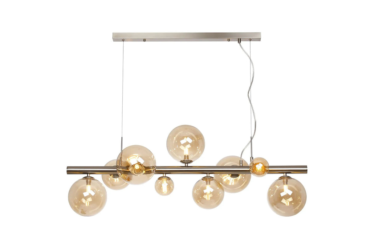 Ferguson Linear Pendant, 9 x G9, Satin Nickel, Amber Plated Glass