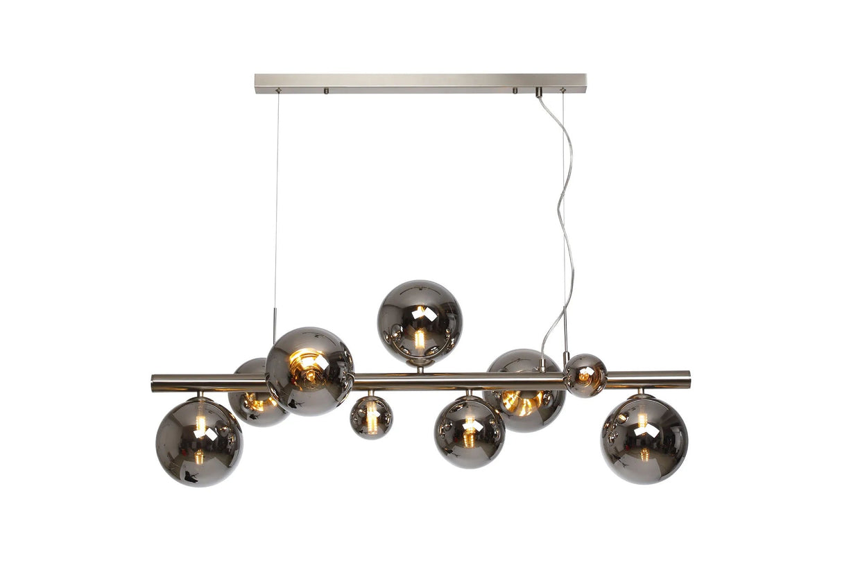 Ferguson Linear Pendant, 9 x G9, Satin Nickel, Chrome Plated Glass